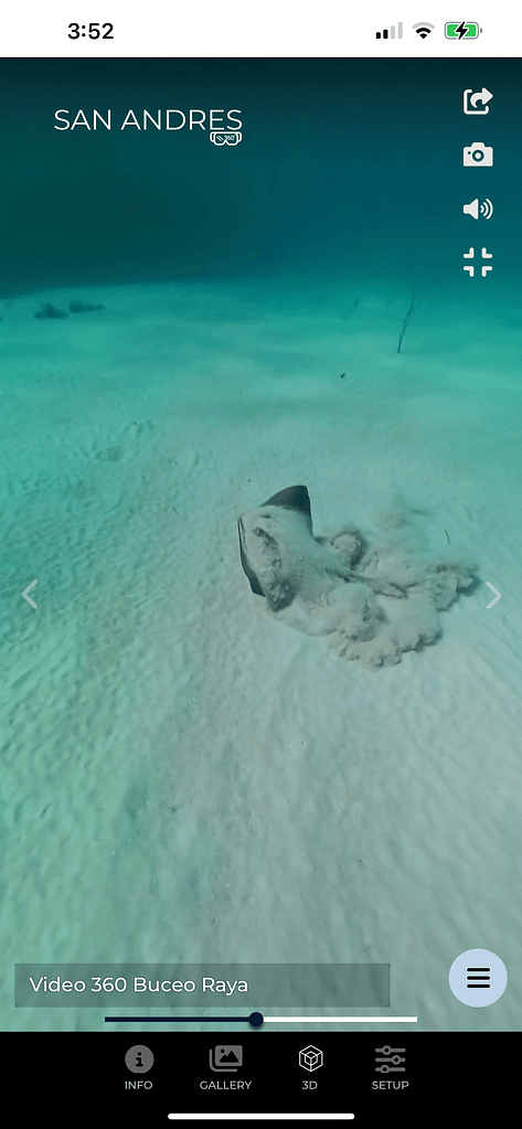 Video inmersivo en 360° mostrando raya nadando en el fondo marino de San Andrés